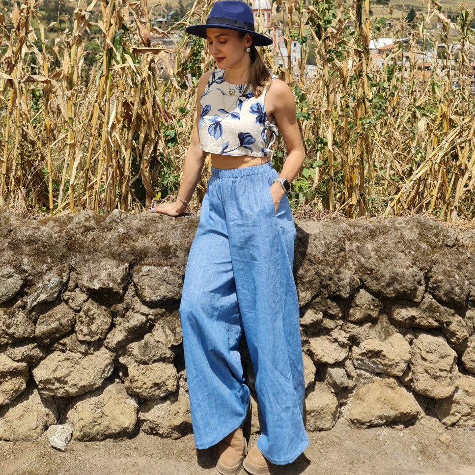 PANTALÓN LINO CELESTE JEAN