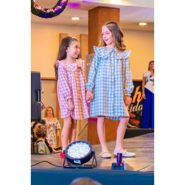 VESTIDO GOLA CUADROS CELESTES