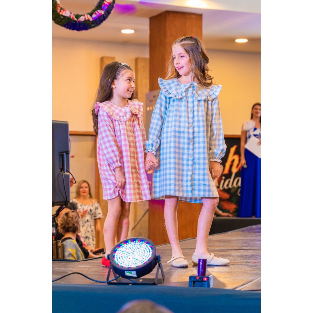 VESTIDO GOLA CUADROS CELESTES