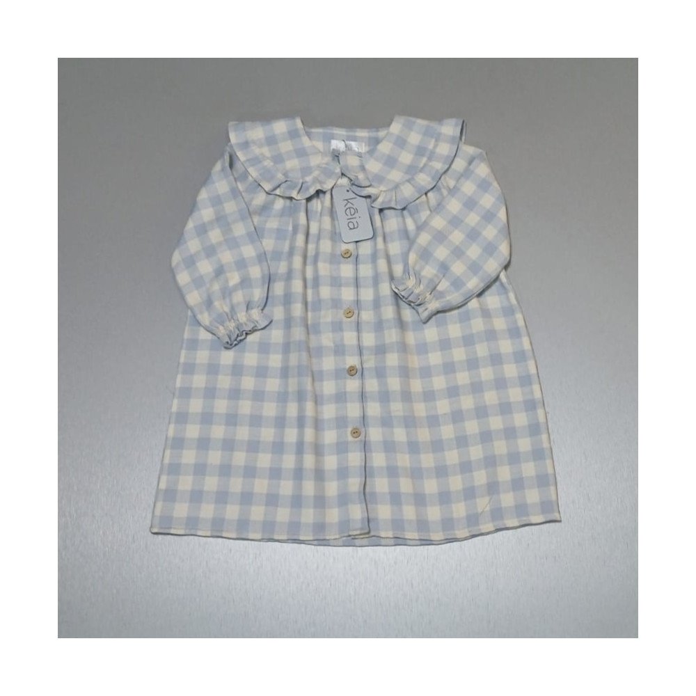 VESTIDO GOLA CUADROS CELESTES
