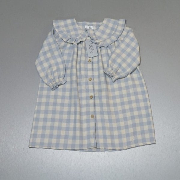 VESTIDO GOLA CUADROS CELESTES