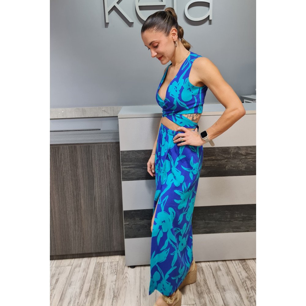 BLUSA CRUZADA AZUL-TURQUESA