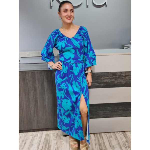 BLUSA ENCARRUJADA AZUL-TURQUESA