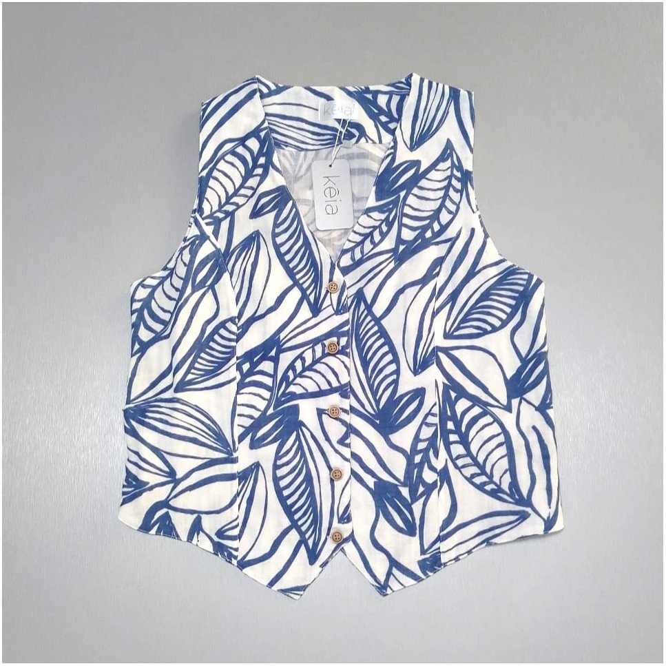 CHALECO BLANCO DISEÑO AZUL