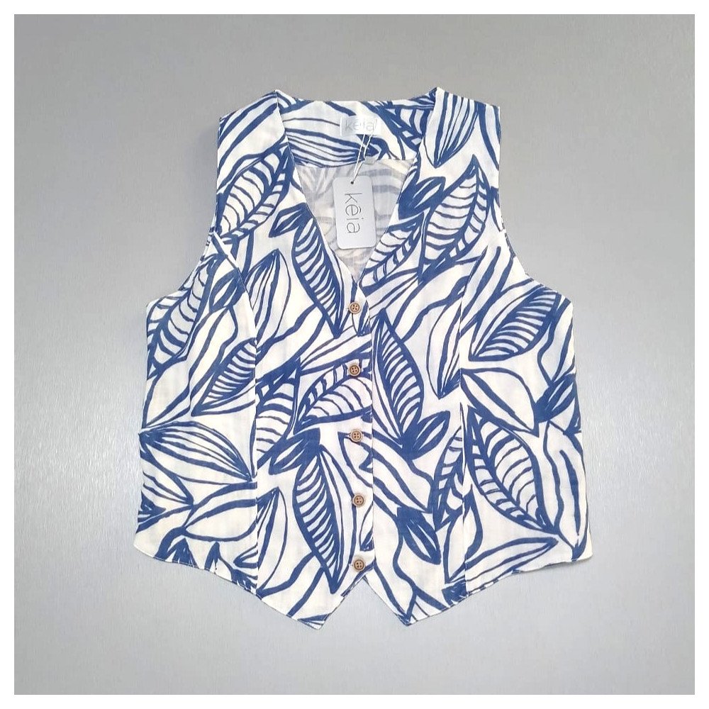 CHALECO BLANCO DISEÑO AZUL