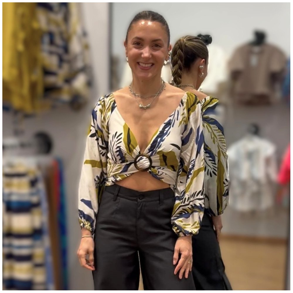 BLUSA CRUZADA DISEÑO VERDE-AZUL