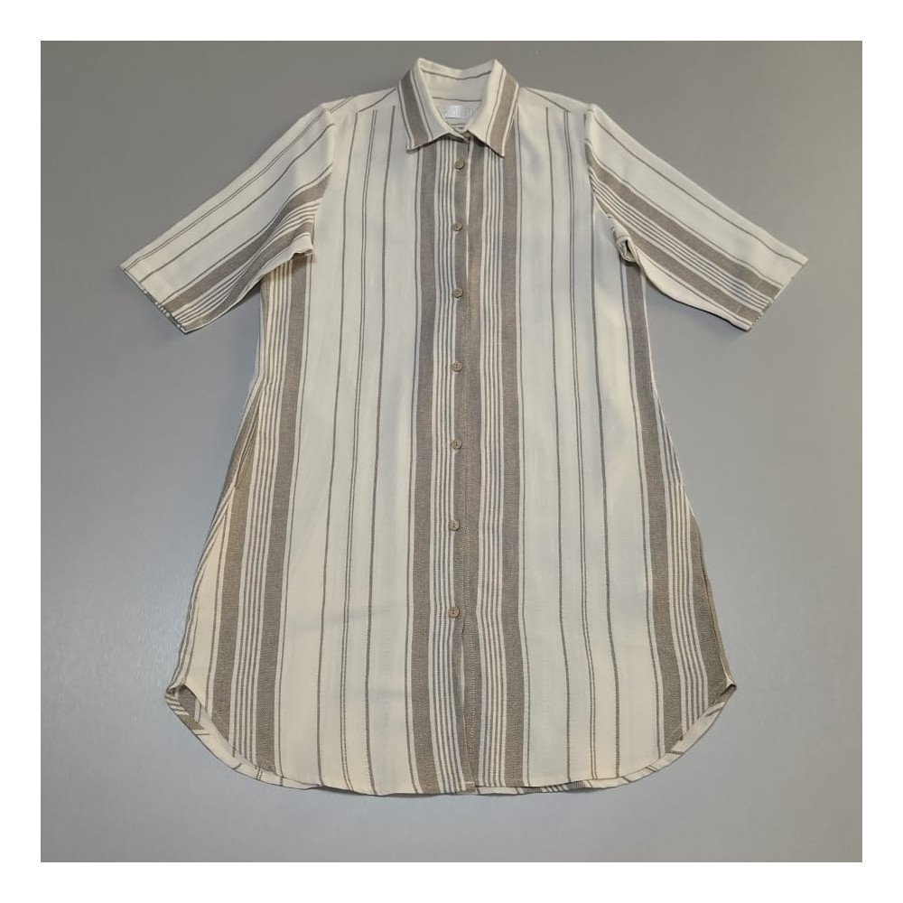 VESTIDO CAMISERO BLANCO- RAYAS CAFE VESTIDO CAMISERO BLANCO- RAYAS CAFE