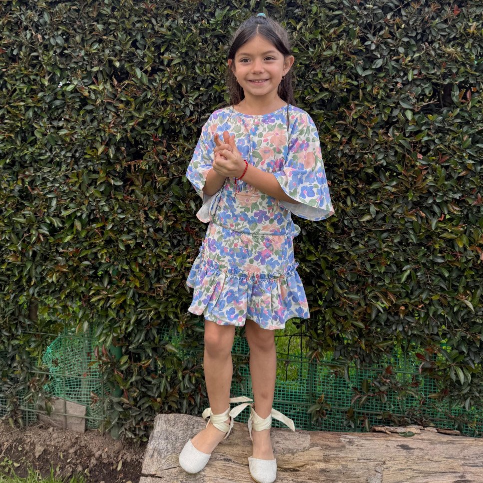 FALDA SHORT FLOREADA CELESTE