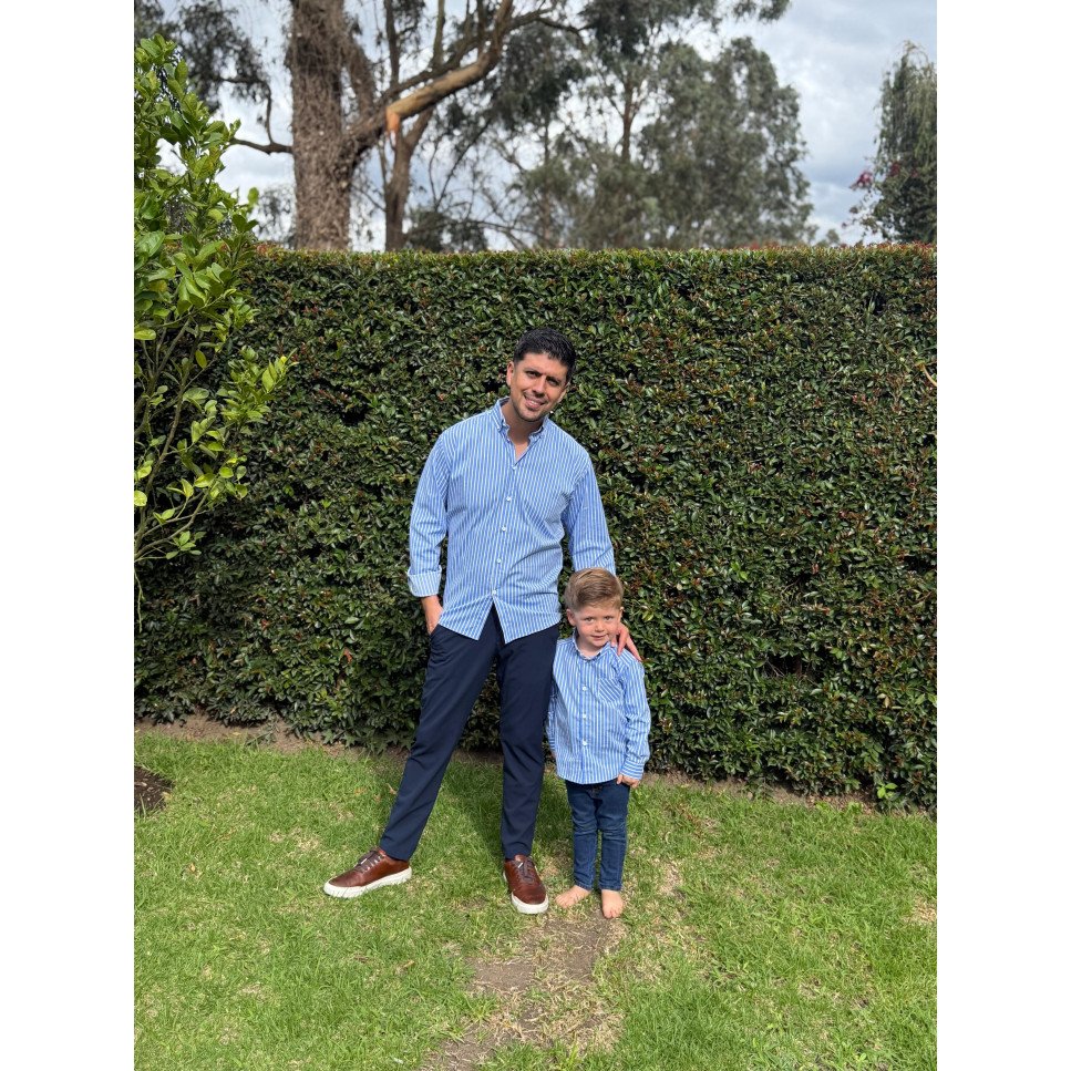 CAMISA CELESTE RAYAS