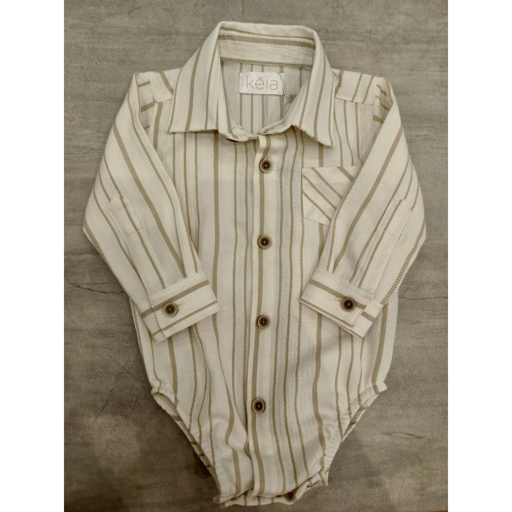 CAMISA LINO RAYAS BEIGE