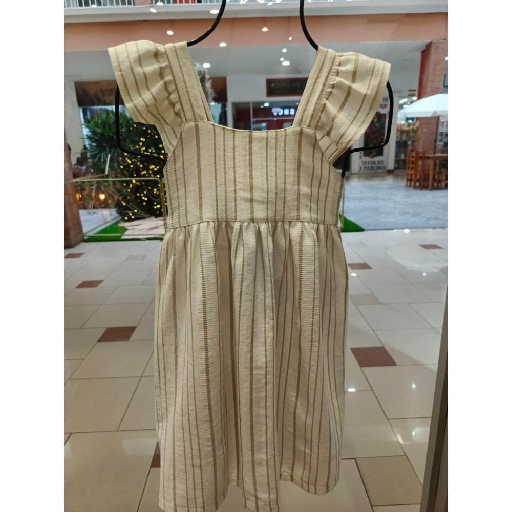 VESTIDO LINO RAYAS BEIGE