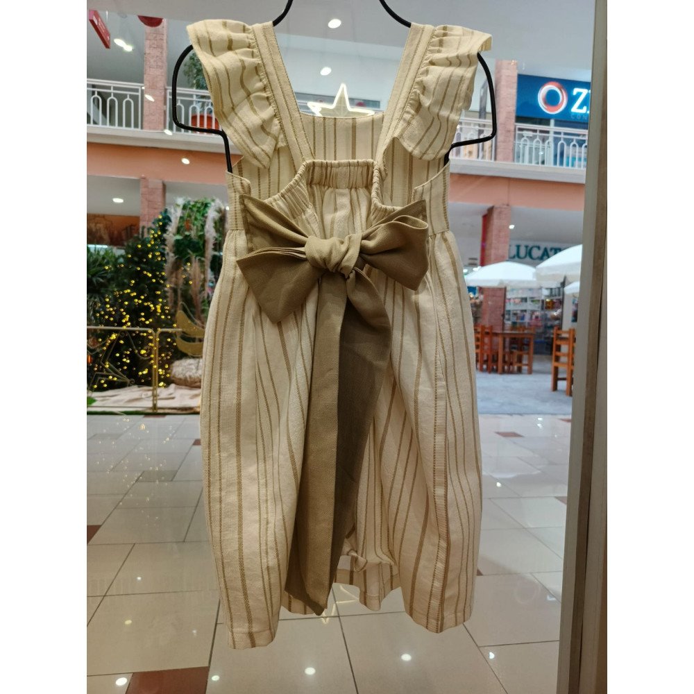 VESTIDO LINO RAYAS BEIGE