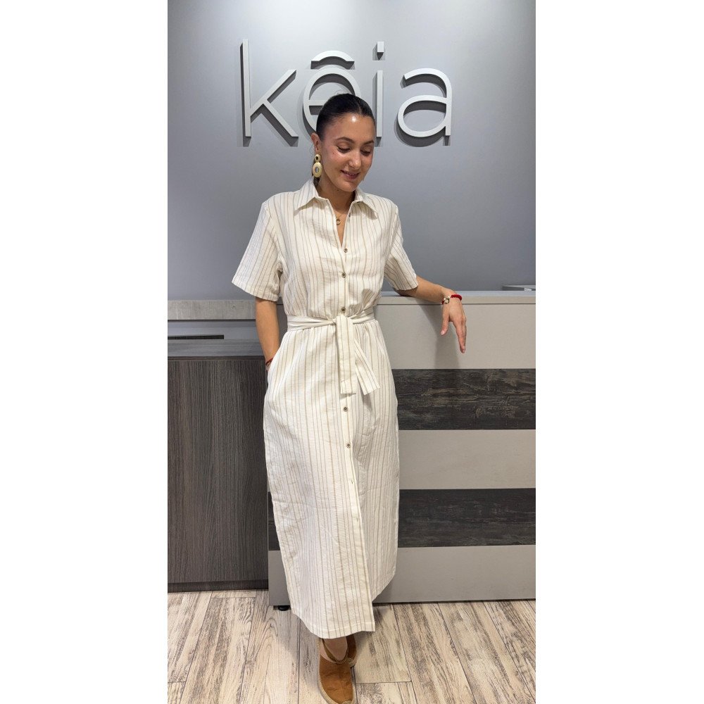 VESTIDO LARGO LINO RAYAS BEIGE
