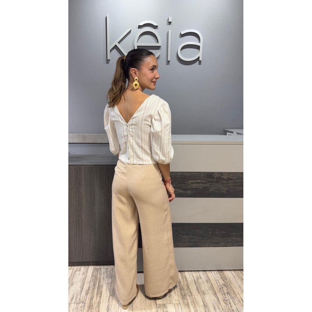 BLUSA LINO RAYAS BEIGE