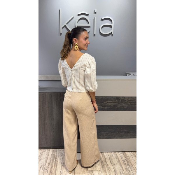 BLUSA LINO RAYAS BEIGE