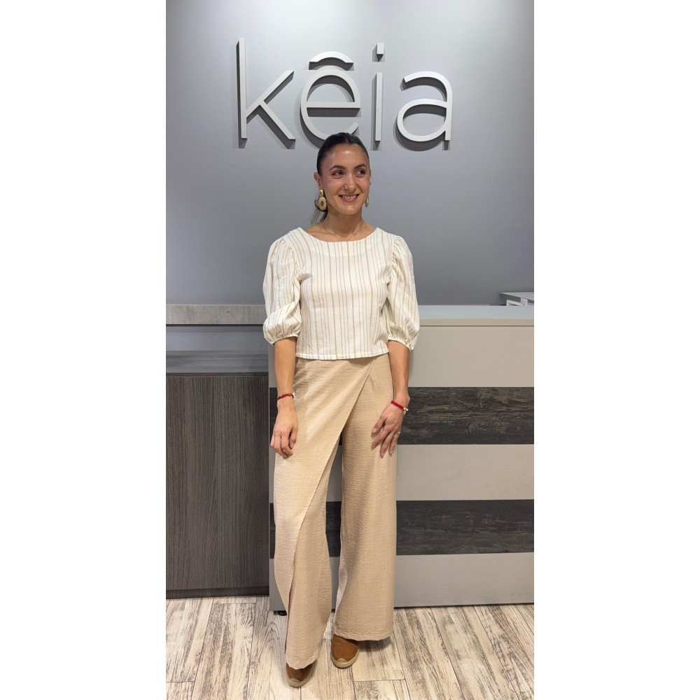 BLUSA LINO RAYAS BEIGE