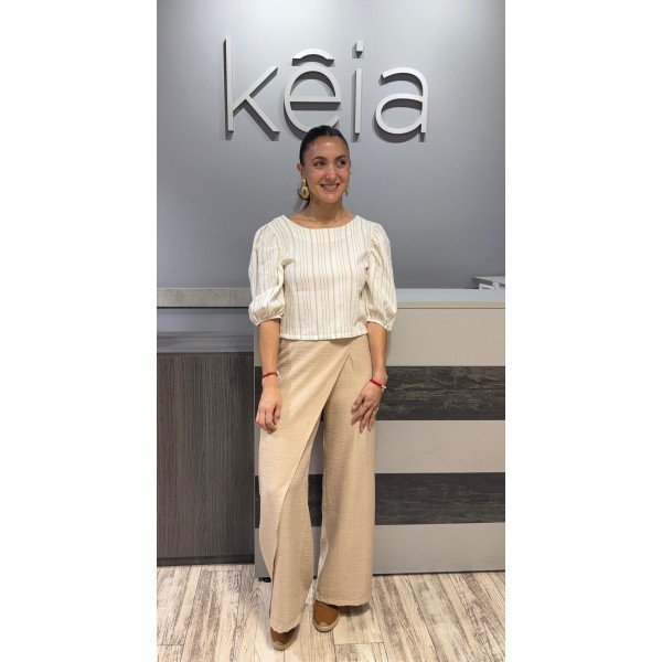 BLUSA LINO RAYAS BEIGE