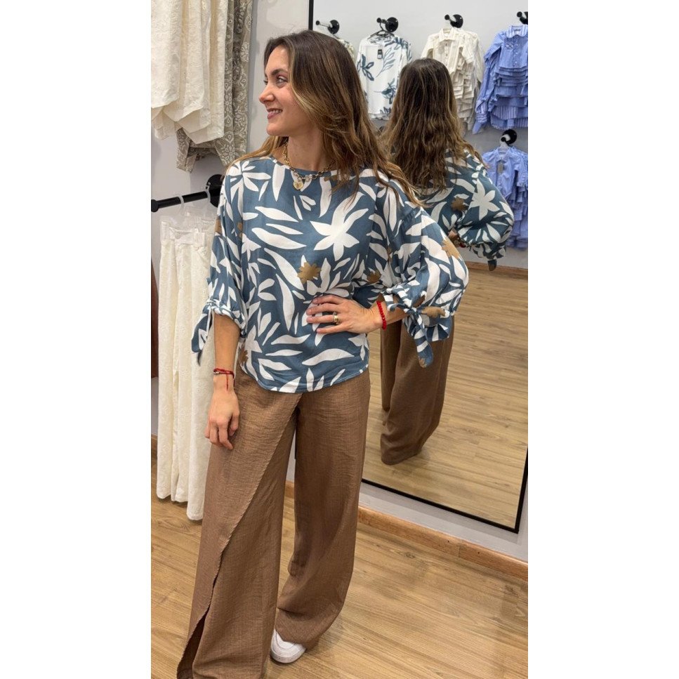 BLUSA KIMONA AZUL-CAFÉ