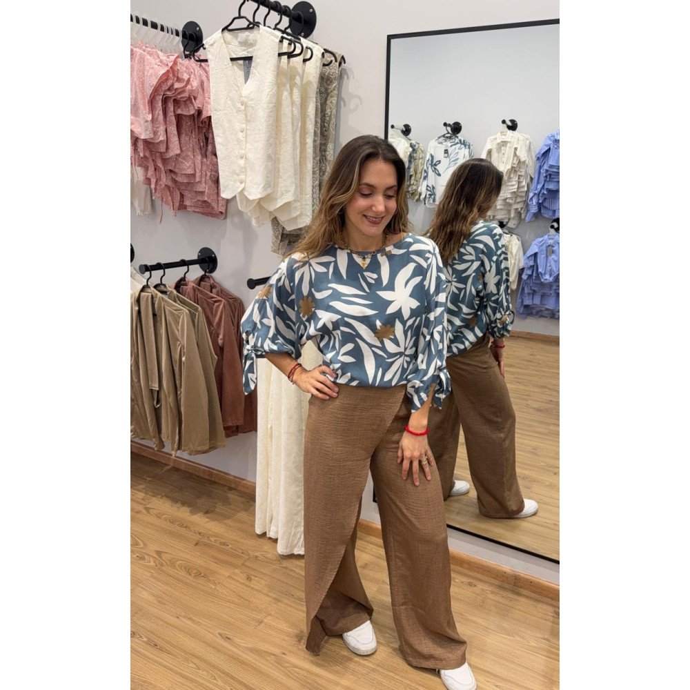 BLUSA KIMONA AZUL-CAFÉ