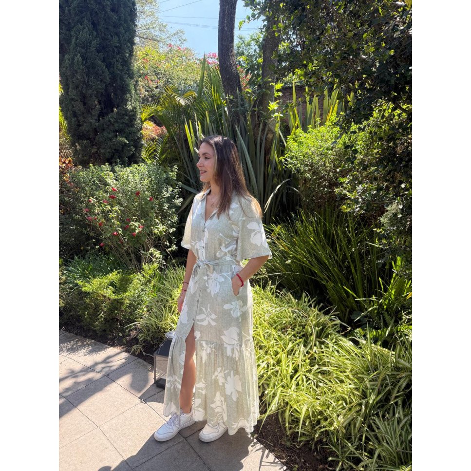 VESTIDO M-C LARGO VERDE DISEÑO