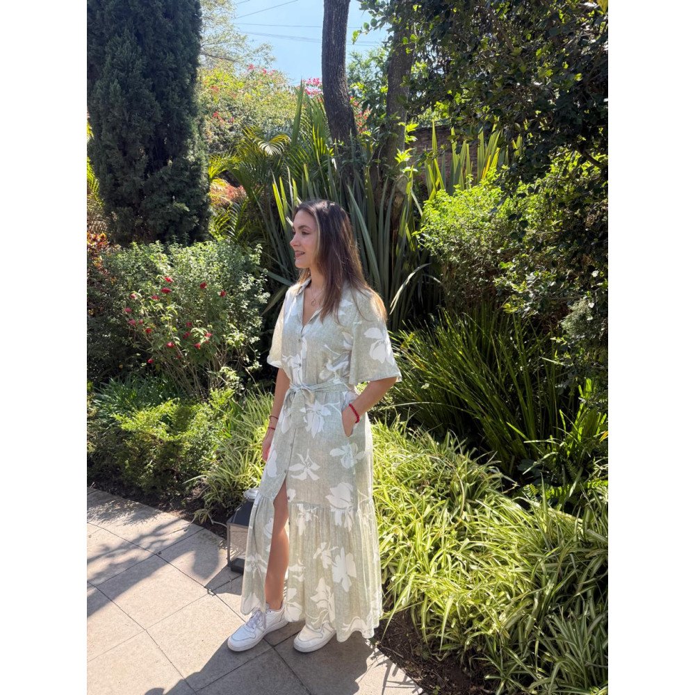 VESTIDO M-C LARGO VERDE DISEÑO