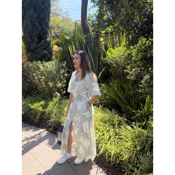 VESTIDO LARGO CAMEL FLORES