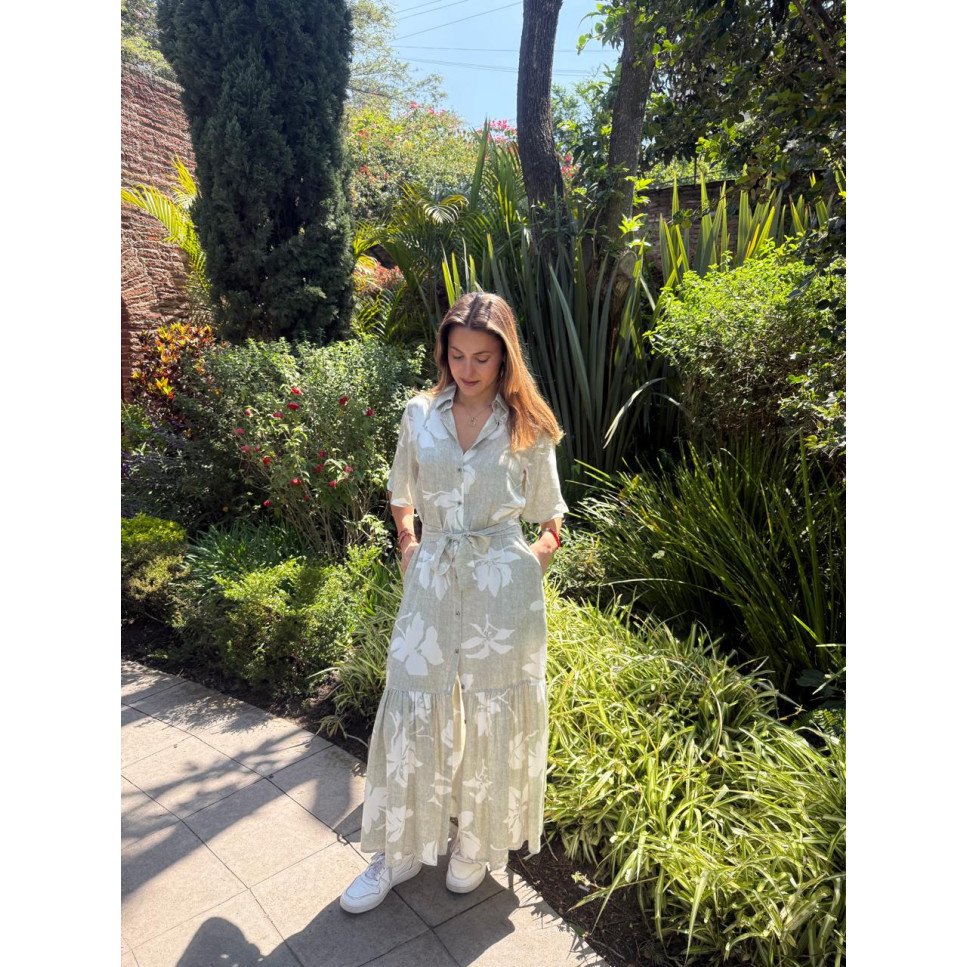 VESTIDO M-C LARGO VERDE DISEÑO