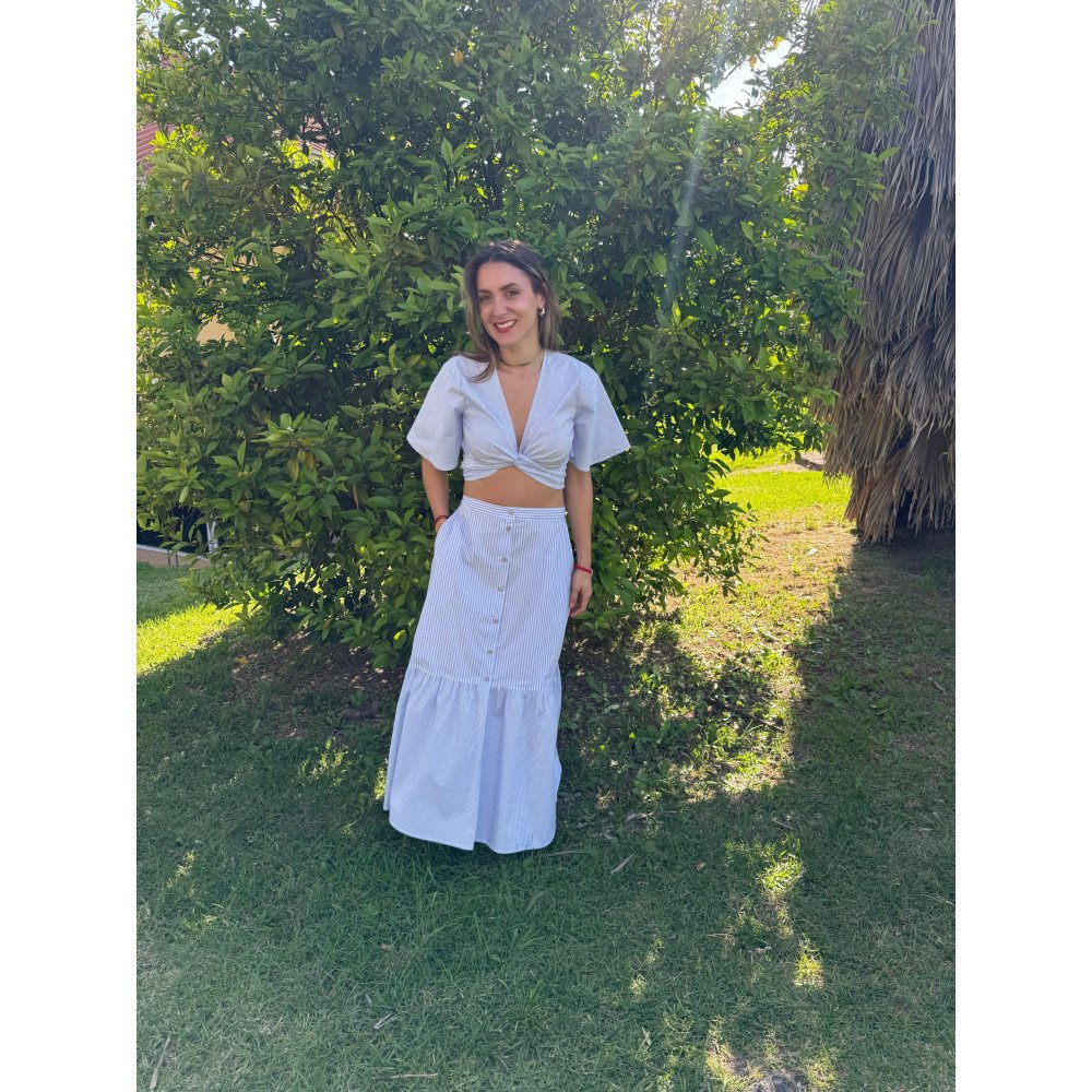 BLUSA CRUZADA RAYAS CELESTE PASTEL