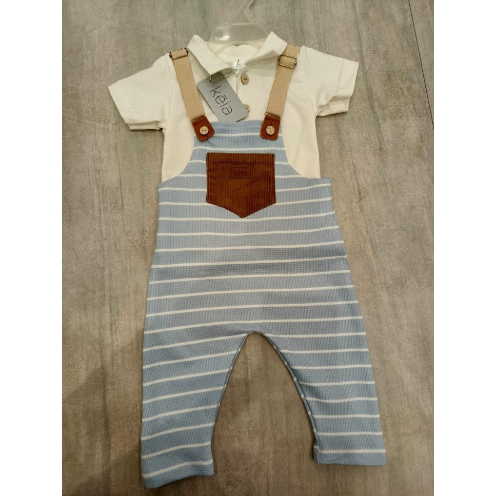 CONJUNTO OVEROL CELESTE A RAYAS