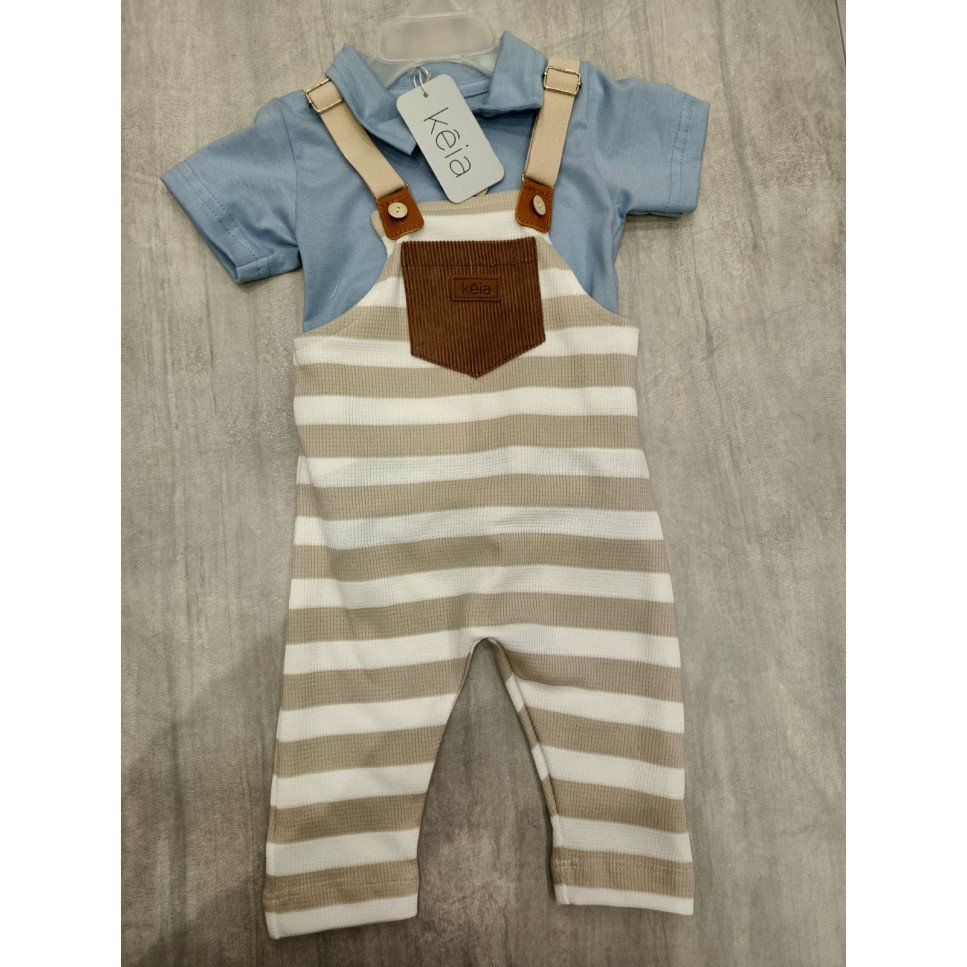 CONJUNTO OVEROL BEIGE A RAYAS