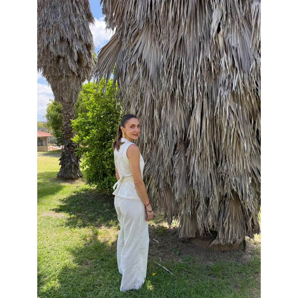 PANTALÓN BLANCO RAYAS DORADAS