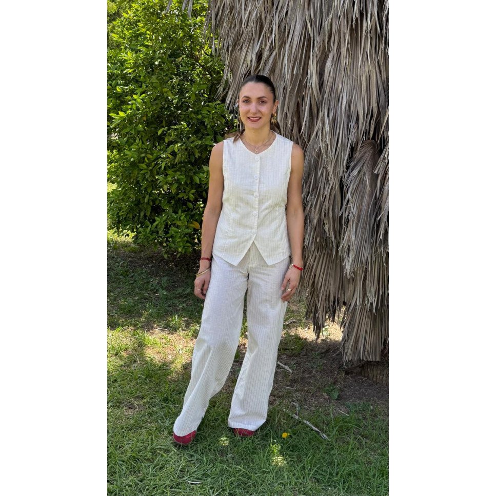 PANTALÓN BLANCO RAYAS DORADAS