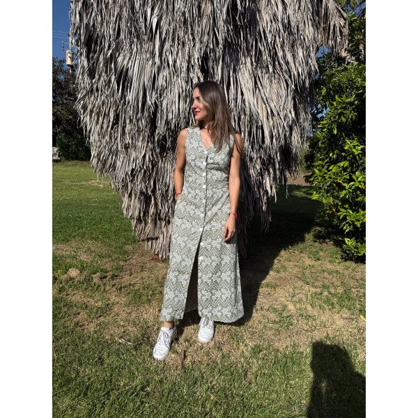 VESTIDO LINO VERDE OJALILLO