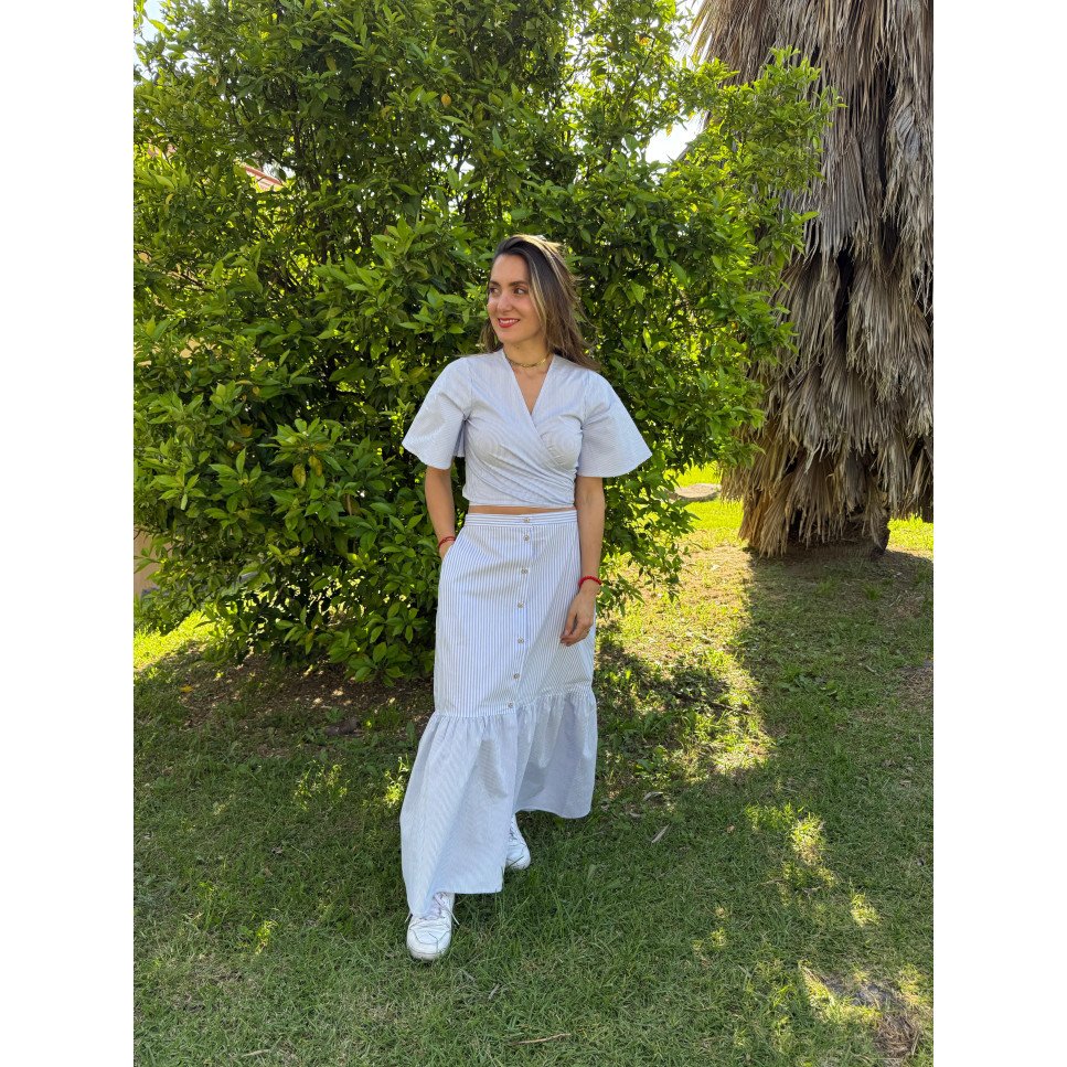 FALDA LARGA CELESTE COMBINADA