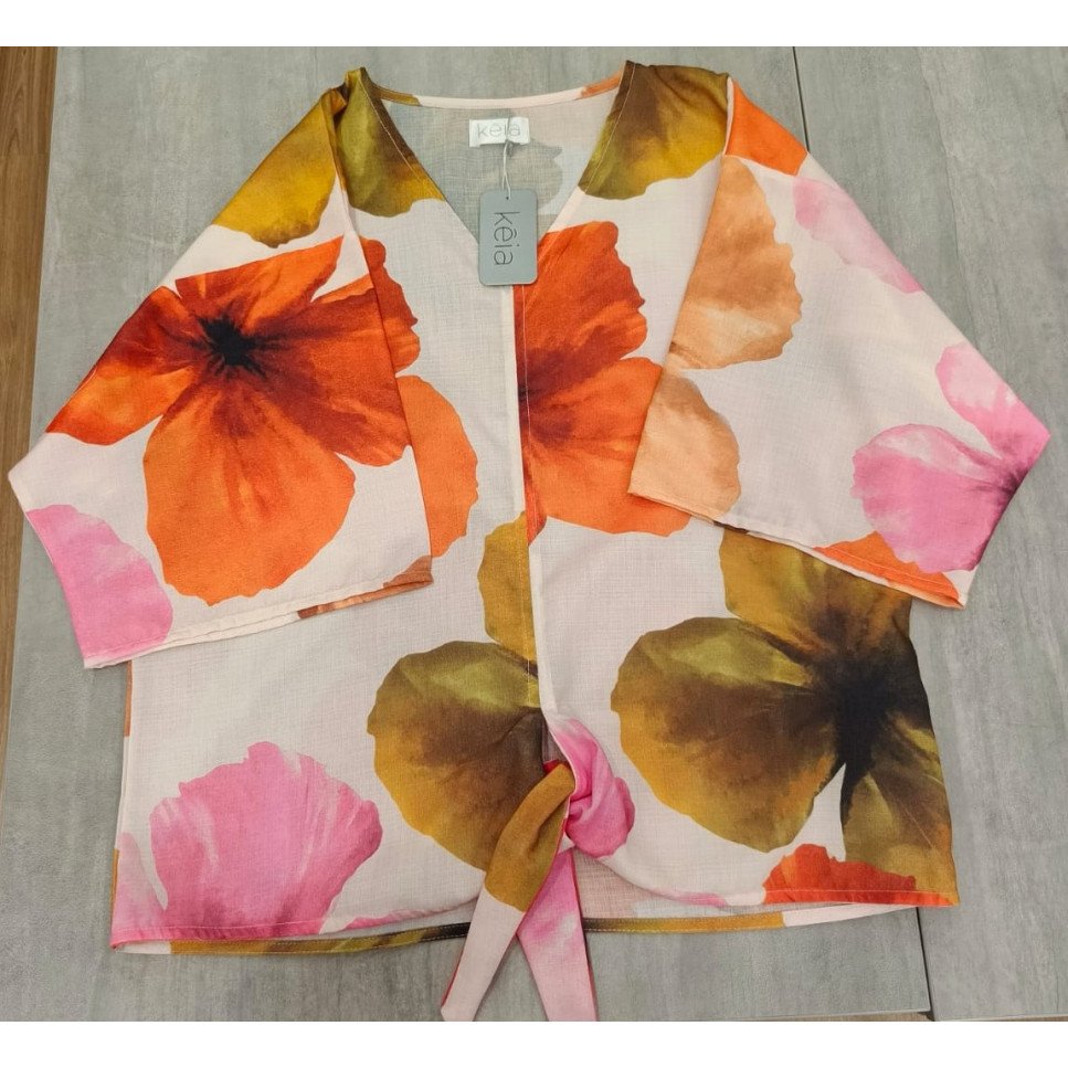 BLUSA KIMONA FLORES NARANJA