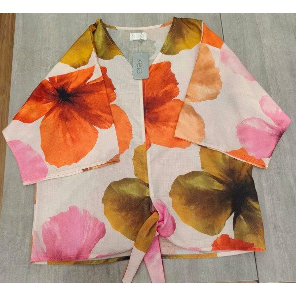 BLUSA KIMONA FLORES UVA