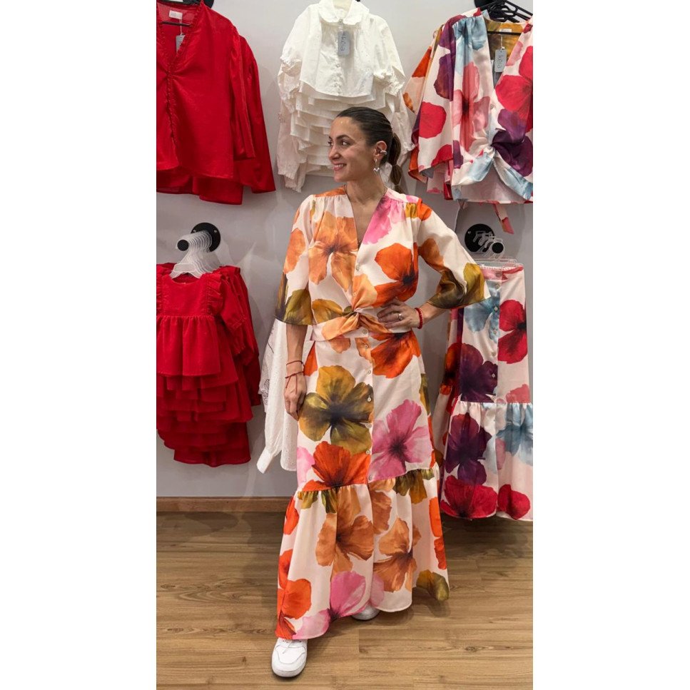 BLUSA NUDO FLORES NARANJA