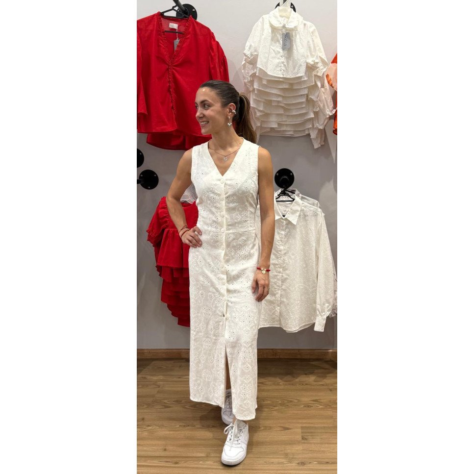 VESTIDO LINO BLANCO OJALILLO