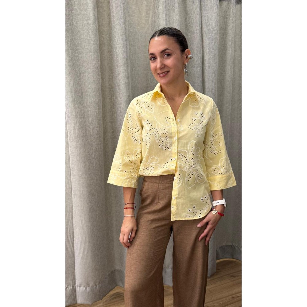 BLUSA CAMISERA AMARILLO OJALILLO